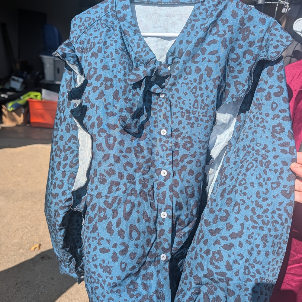 SHEIN Teal Animal Print Blouse